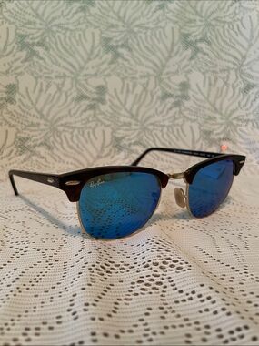 Ray-Ban Clubmaster Sunglasses — Black Frame with Blue Mirrors